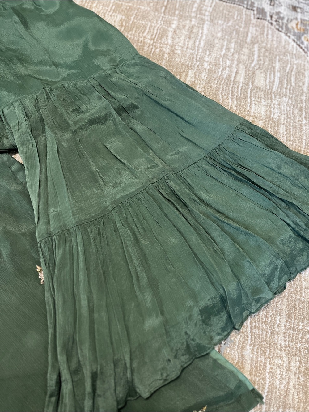 Embroidered Green 3 piece gharara Set - Picture 4 of 6